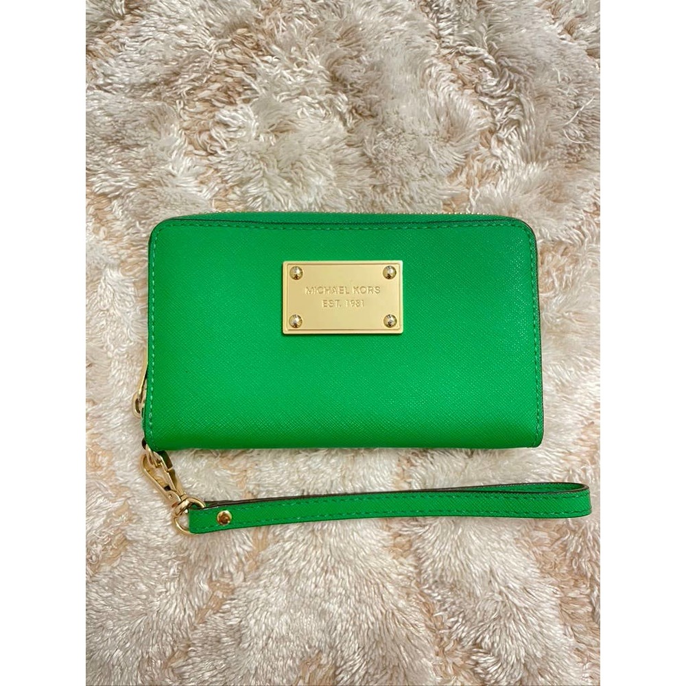 Michael Kors - Lime Green Textured Leather Zip Wristlet / Wallet / Clutch